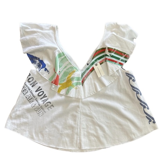 AKEMI + KIM TOP TEE TANK SLEEVELESS V-NECK & BACK WHITE GRAY GRAPHIC SIZE S - Picture 3 of 9